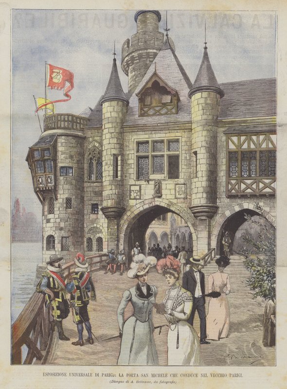 Universell utstilling i Paris, Saint Michael-porten som leder inn i gamle Paris av Achille Beltrame
