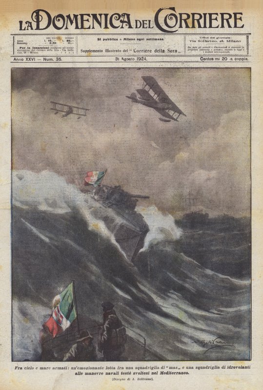 Mellom himmel og hav bevæpnet, en spennende kamp mellom en skvadron med mas og en skvadron? av Achille Beltrame