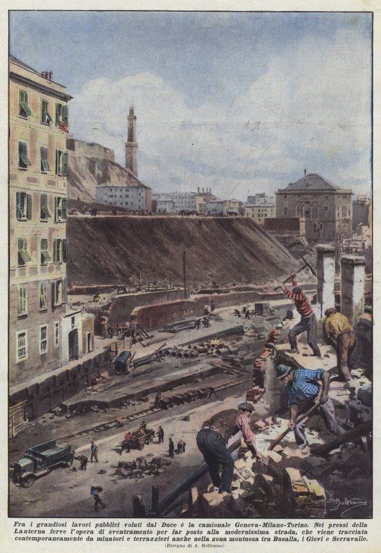 Blant de storslåtte offentlige arbeidene som er bestilt av Duce er lastebilen Genova-Milano-Torino av Achille Beltrame