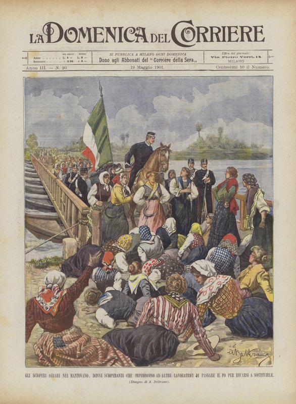 Agrarstreik i Mantua, streikende kvinner som hindrer andre arbeidere? av Achille Beltrame
