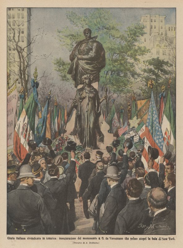 Italiensk ære bekreftet i Amerika, innvielse av monumentet til G da Verrazzano hva først? av Achille Beltrame