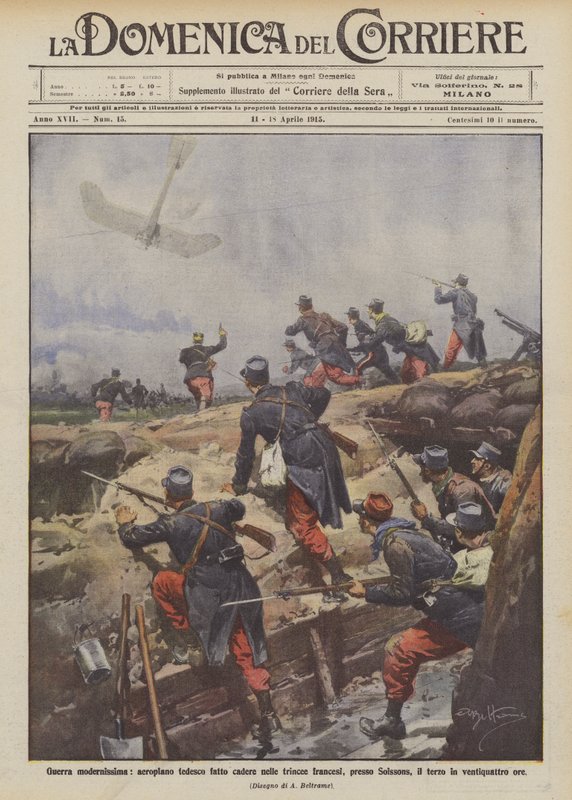 State-of-the-art krigføring, tysk fly falt i franske skyttergraver, nær Soissons? av Achille Beltrame