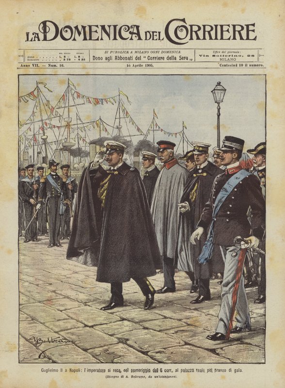 William II i Napoli, keiseren drar, om ettermiddagen 6. korr, til det kongelige palasset for en gallamiddag av Achille Beltrame