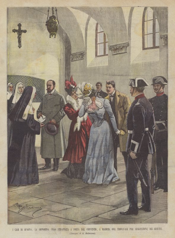 Casene of Spain, Miss Ubao Force revet fra klosteret, i Madrid, hvor var hun for? av Achille Beltrame