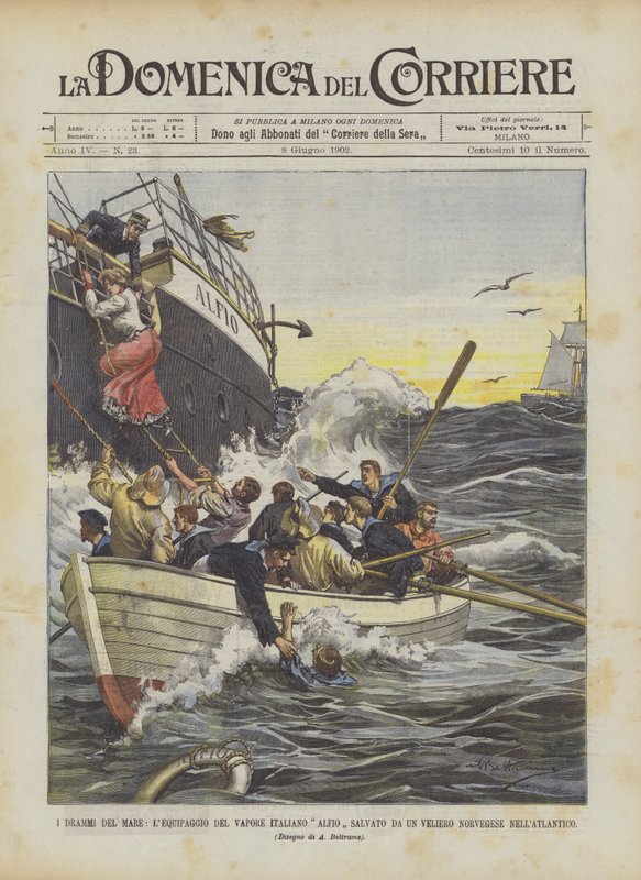 I Drammi Del Mare, mannskapet på den italienske damperen Alfio reddet fra et norsk seilskip i Atlanterhavet av Achille Beltrame