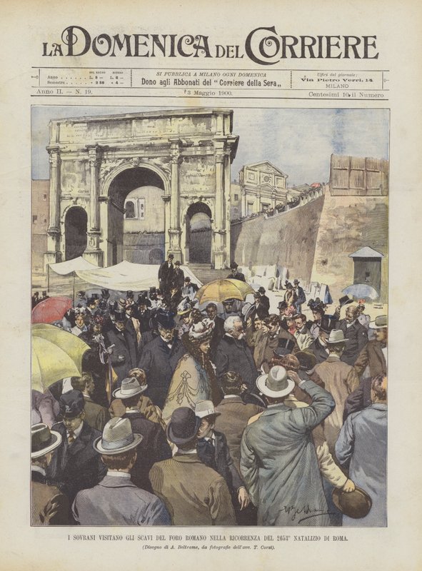 Suverene besøker utgravningene av Forum Romanum på 2653-årsjubileet for Roma av Achille Beltrame