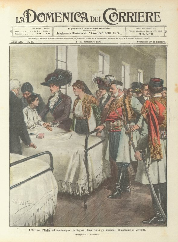 Sovereigns of Italy i Montenegro, Dronning Helena besøker de syke ved Cettigne Hospital av Achille Beltrame