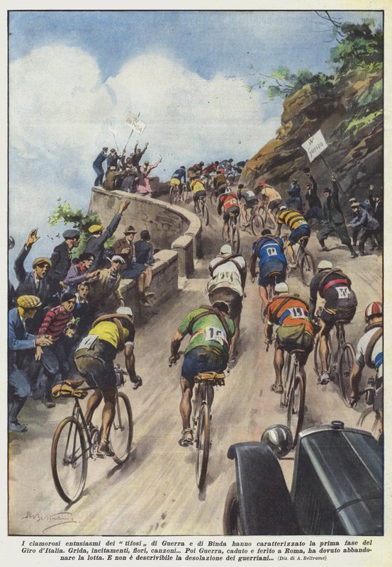 Den oppsiktsvekkende entusiasmen til fansen til Guerra og Binda preget den første fasen av Giro dItalia av Achille Beltrame