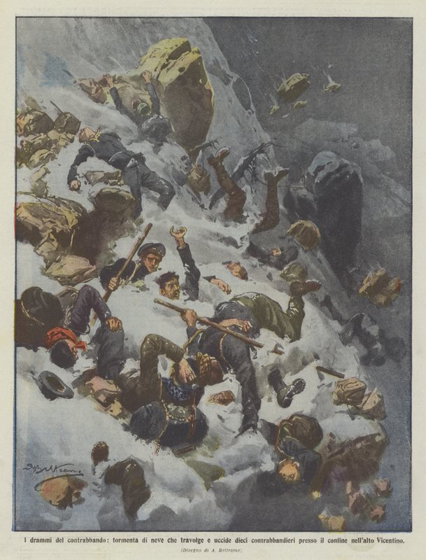 Tragediene med smugling, snøstorm som overvelder og dreper ti smuglere på? av Achille Beltrame