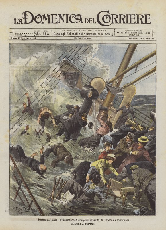 Tragediene i havet det transatlantiske Campania rammet av en formidabel bølge av Achille Beltrame