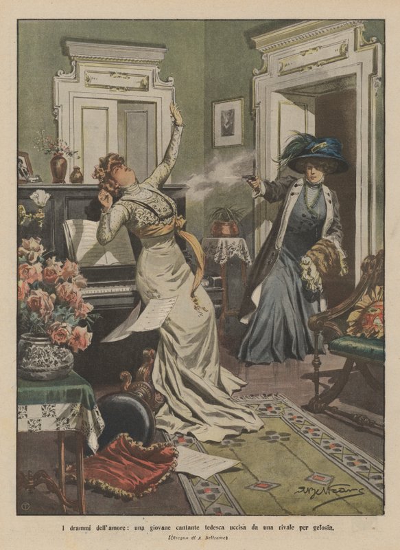 The dramas of love, en ung tysk sanger drept av en rival av sjalusi av Achille Beltrame