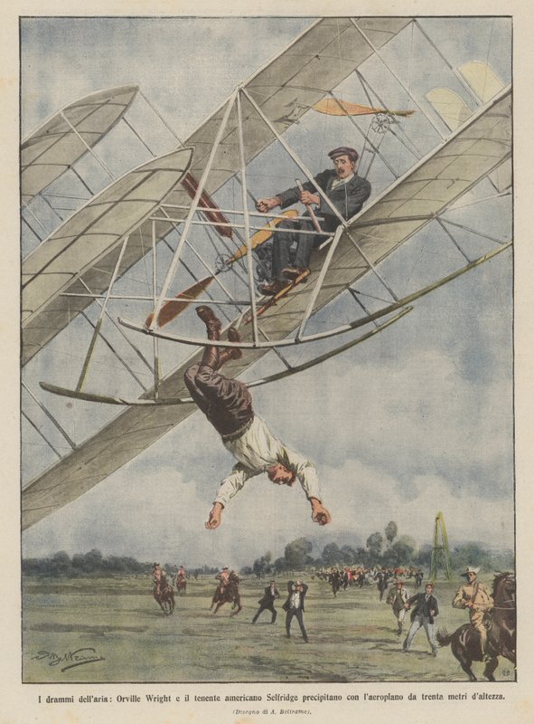 Luftdramaene, Orville Wright og den amerikanske løytnant Selfridge krasjer med flyet? av Achille Beltrame