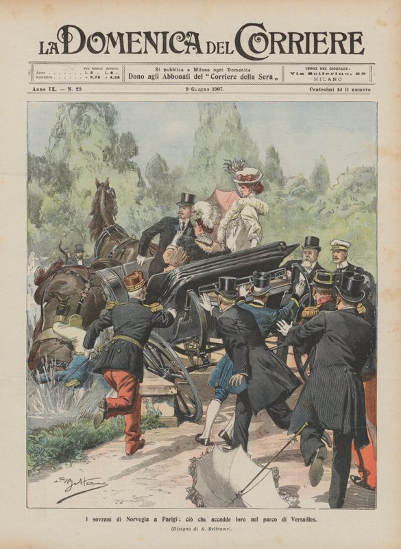 Herskerne i Norge i Paris, hva skjedde med dem i Versailles-parken av Achille Beltrame