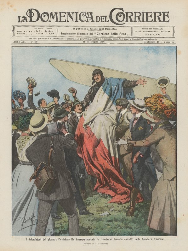 Dagens triumfer, vasker De Lesseps fraktet i triumf til Canada pakket inn i det franske flagget av Achille Beltrame