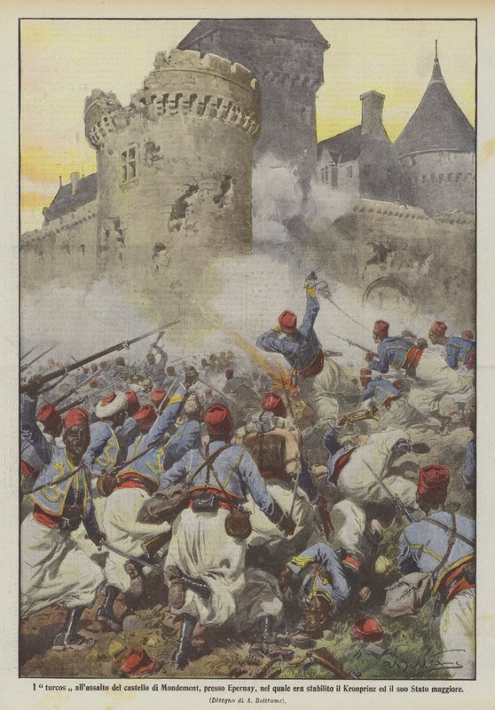 Turcos angriper slottet Mondement, nær Epernay, hvor han ble etablert? av Achille Beltrame