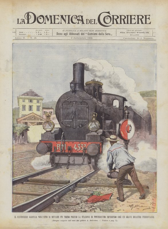 Cantoniere Garella i ferd med å omdirigere et tog på Pontedecimo stasjon ved å forhindre? av Achille Beltrame