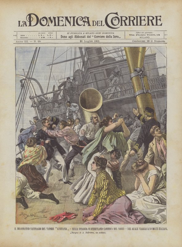 Det dramatiske forliset til Lusitania Vapor, på Ferryland Beach (Nord-Amerika)? av Achille Beltrame