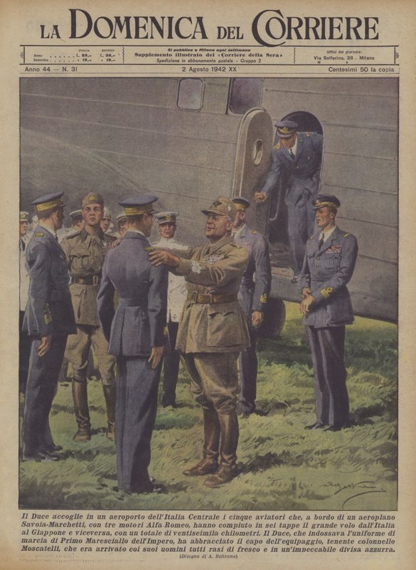 The Duce ønsker de fem flygerne velkommen som om bord? av Achille Beltrame