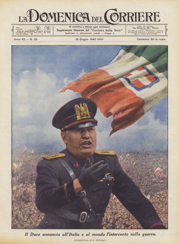 The Duce kunngjør intervensjon i krigen til Italia og verden av Achille Beltrame