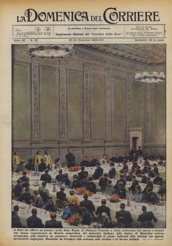 Tilbød Duce en lunsj i Sala Regia i Palazzo Venezia til rundt syv hundre arbeidere? av Achille Beltrame