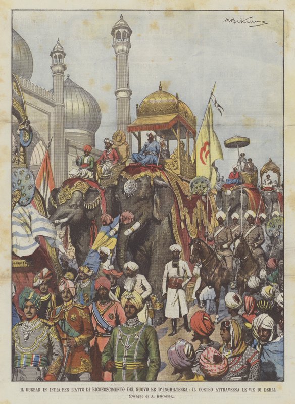 Durbar i India For anerkjennelse av den nye kongen av England, krysser prosesjonen gatene i Dehli av Achille Beltrame