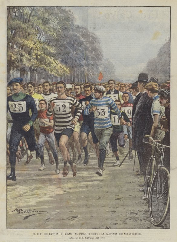 Giro dei Bastioni di Milano ved Passo di Corsa, starten på de 160 løperne av Achille Beltrame