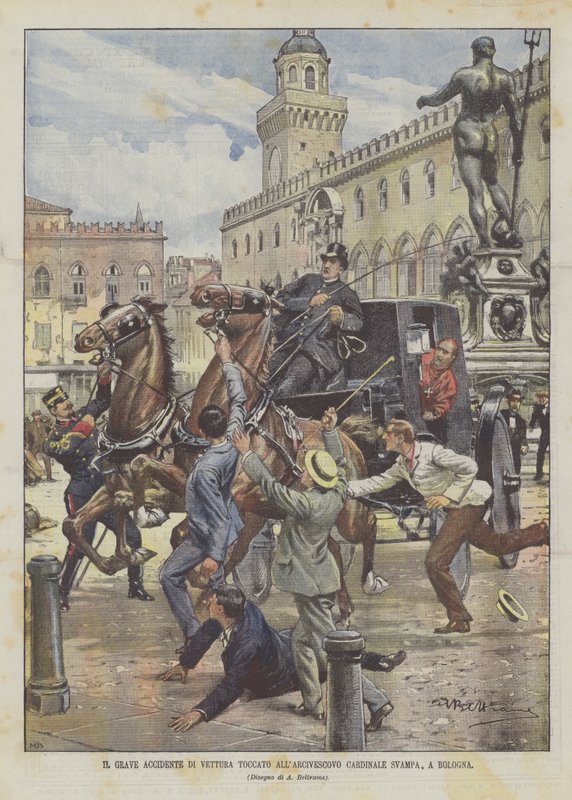 Den alvorlige bilulykken for erkebiskop kardinal Svampa, i Bologna av Achille Beltrame