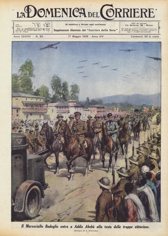 Marshal Badoglio går inn i Addis Abeba i spissen for de seirende troppene av Achille Beltrame