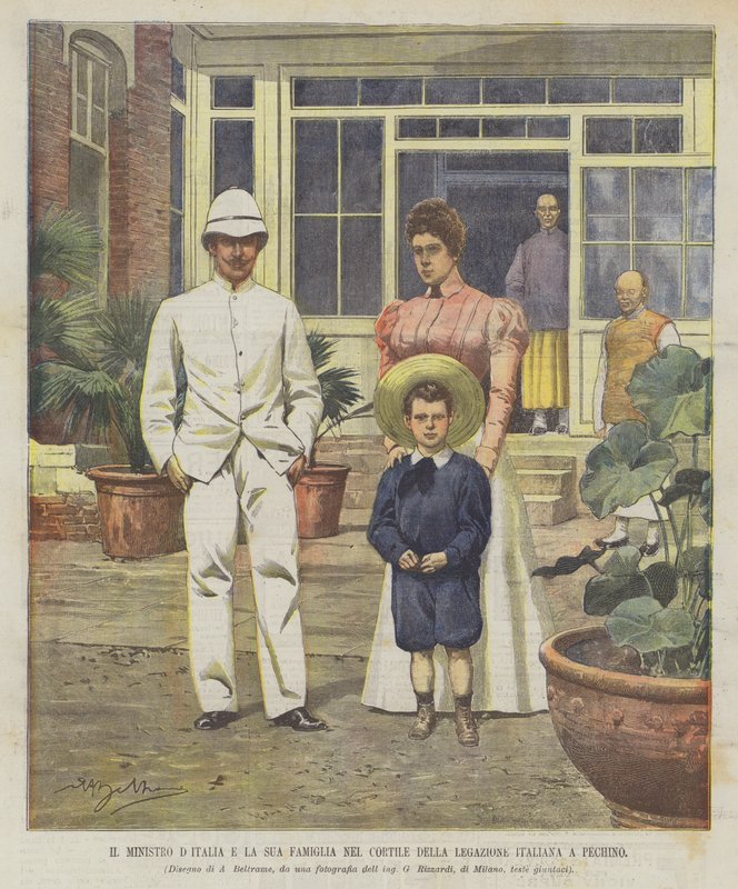 Ministeren for Italia og hans familie på gårdsplassen til den italienske legasjonen i Beijing av Achille Beltrame
