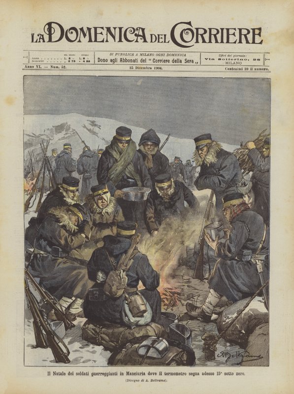 Julen til de krigførende soldatene i Manchuria hvor termometeret nå markerer 15 ° under null av Achille Beltrame
