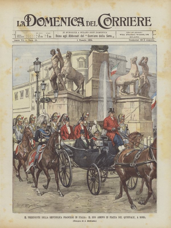 Presidenten for Den franske republikk i Italia, hans ankomst til Piazza Del Quirinale, Roma av Achille Beltrame