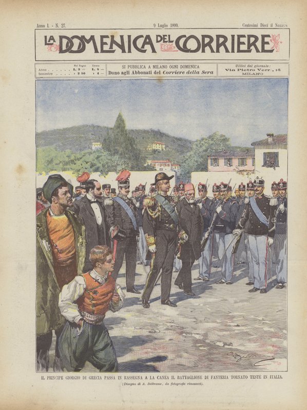 Prins George av Hellas passerer i Chania Infanteribataljonen vender tilbake til Italia av Achille Beltrame