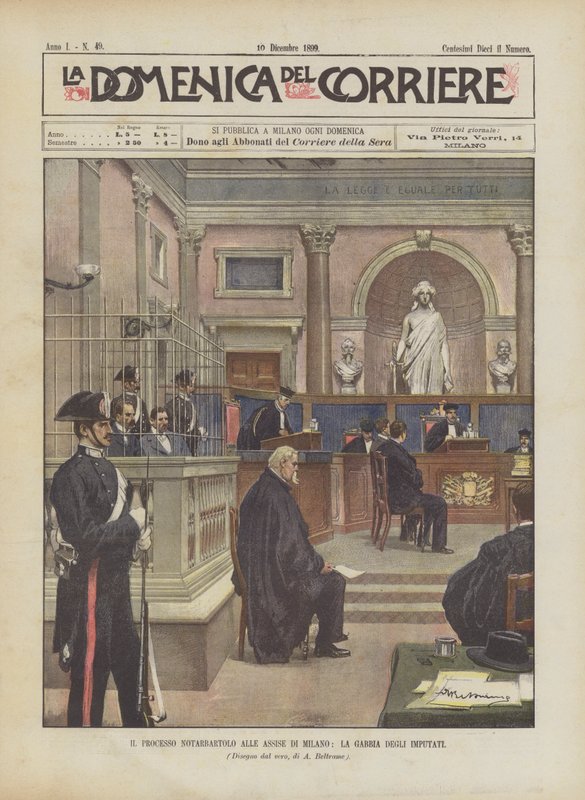 Notarbartolo-rettssaken ved Assizes of Milan, buret til de tiltalte av Achille Beltrame