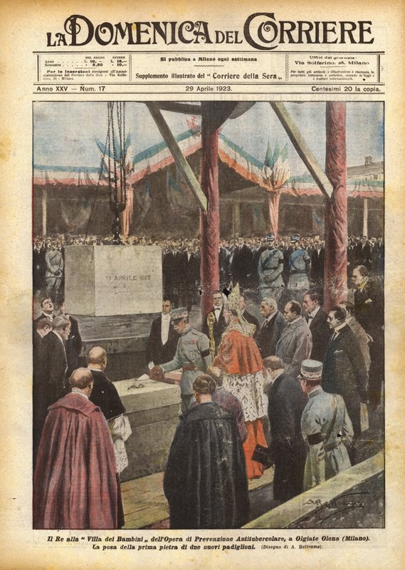 Kongen ved barnevillaen til det antituberkulære forebyggende arbeidet i Olgiate Olona (Milano) av Achille Beltrame