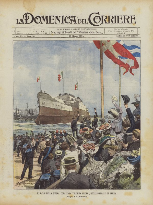 Lanseringen av det nye slagskipet Regina Elena i Arsenale of Spezia av Achille Beltrame