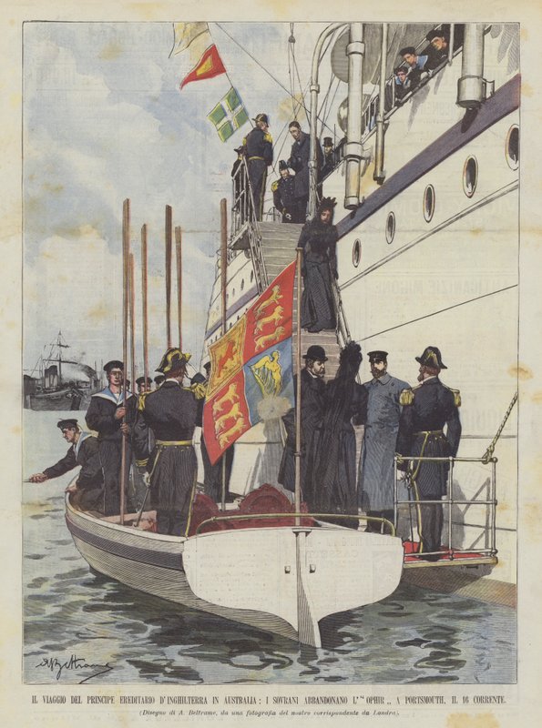 Kronprinsens reise fra England til Australia, suverene forlater Thephir? av Achille Beltrame