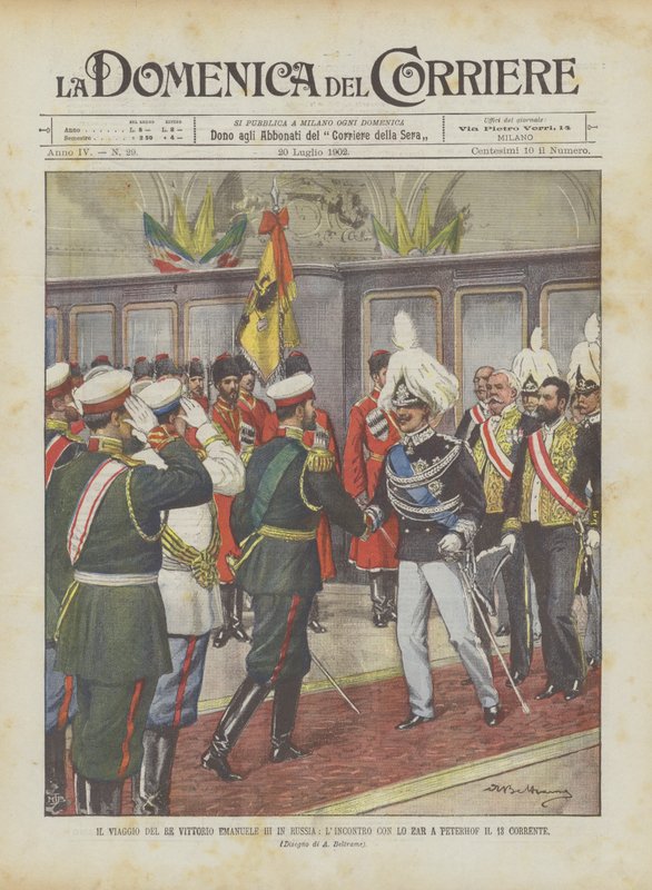 Reisen til kong Vittorio Emanuele III til Russland, møtet med tsaren i Peterhof den 13. av Achille Beltrame