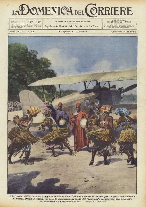 Luftdåpen til en gruppe Cochinchina-dansere som kom til Europa for? av Achille Beltrame