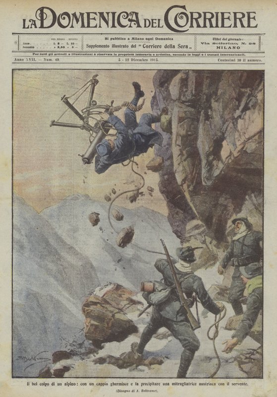Det vakre skuddet av en alpin, med en løkke griper og styrter en østerriksk maskingevær med tjeneren av Achille Beltrame