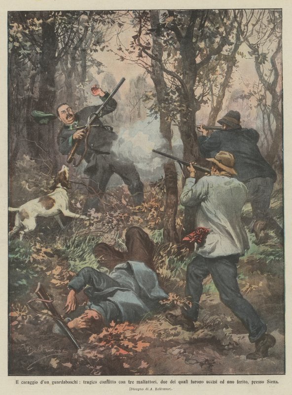 Motet til en skogbruker, en tragisk konflikt med tre kriminelle, hvorav to ble drept? av Achille Beltrame
