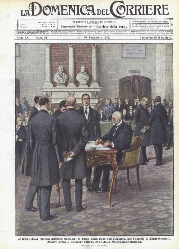 Frukten av den italienske militærseieren, signeringen av fred med Østerrike, i slottet Saint-Germain av Achille Beltrame