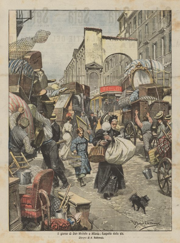 Dagen til San Michele i Milano, utseendet til gatene av Achille Beltrame