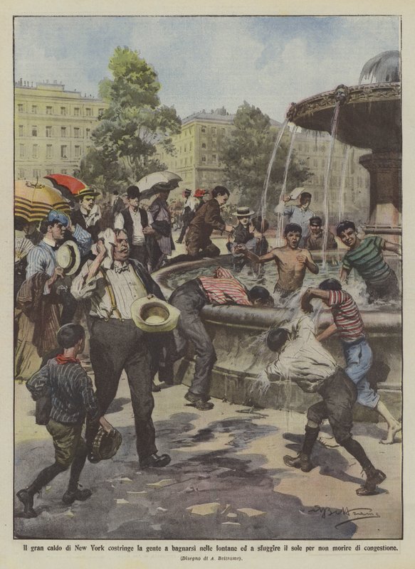 Den store varmen i New York tvinger folk til å bade i fontenene og unnslippe solen for? av Achille Beltrame