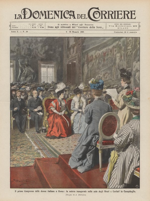 Den første kongressen for italienske kvinner i Roma, åpningssesjonen i Sala degli Orazi? av Achille Beltrame