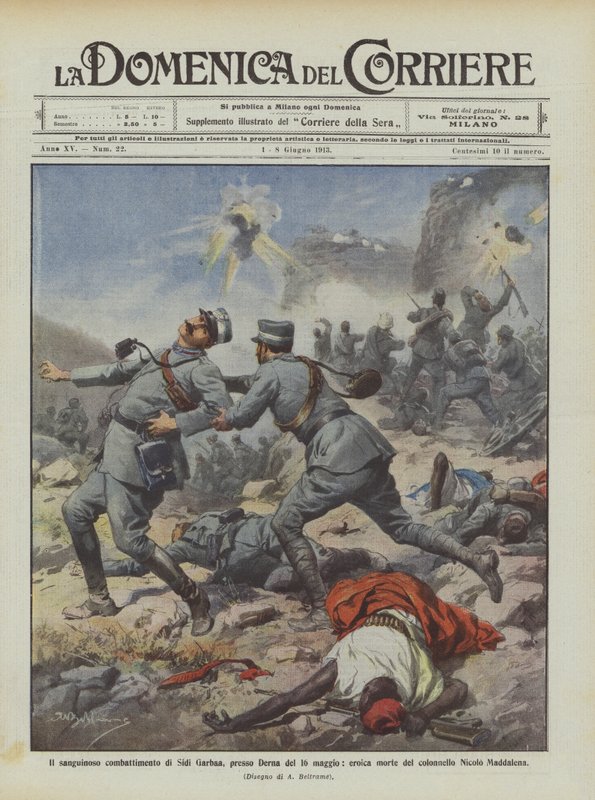 Det blodige slaget ved Sidi Garbaa, nær Derna 16. mai, den heroiske døden til? av Achille Beltrame