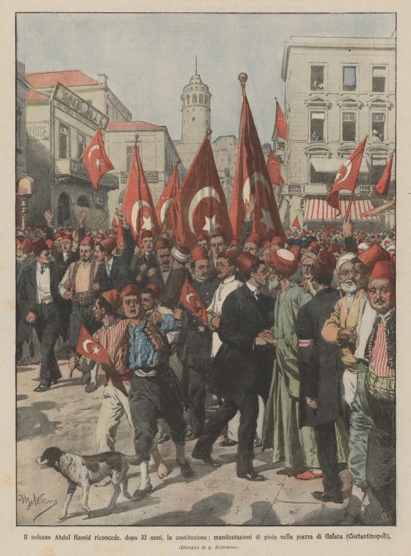 Sultan Abdul Hamid, etter 32 år, bekrefter grunnloven, demonstrasjoner av glede i? av Achille Beltrame