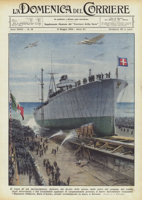 Lanseringen av en cruiser av Achille Beltrame