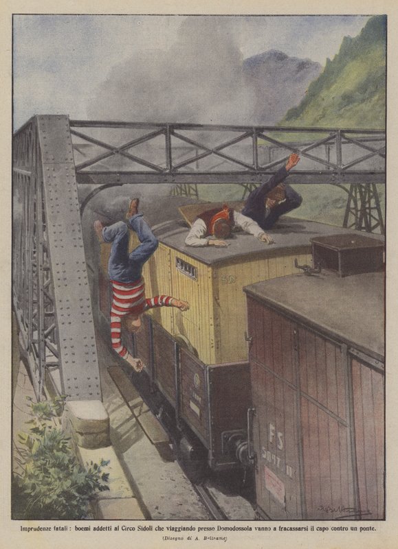 Fatal uaktsomhet, bohemske ansatte i Sidoli Circus som reiser til Domodossola? av Achille Beltrame