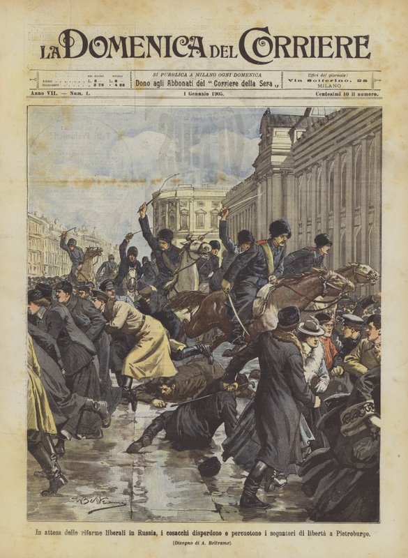 I påvente av liberale reformer i Russland, sprer kosakker og går til grunne drømmerne om frihet i Petersburg av Achille Beltrame