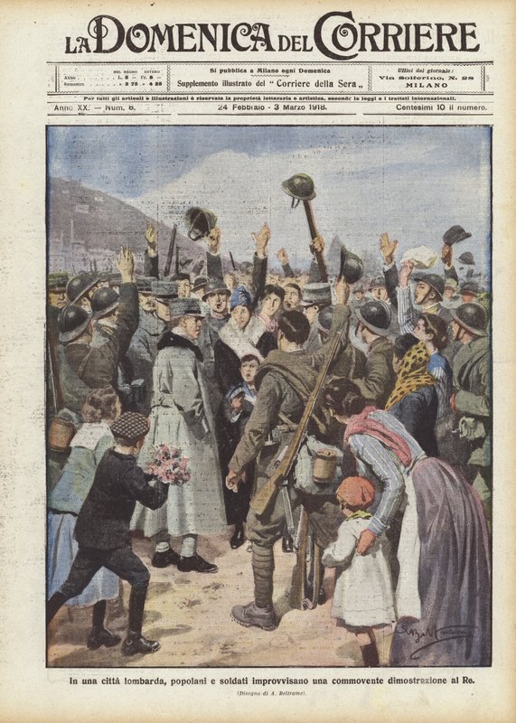 I en langobardisk by improviserer vanlige og soldater en rørende demonstrasjon for kongen av Achille Beltrame